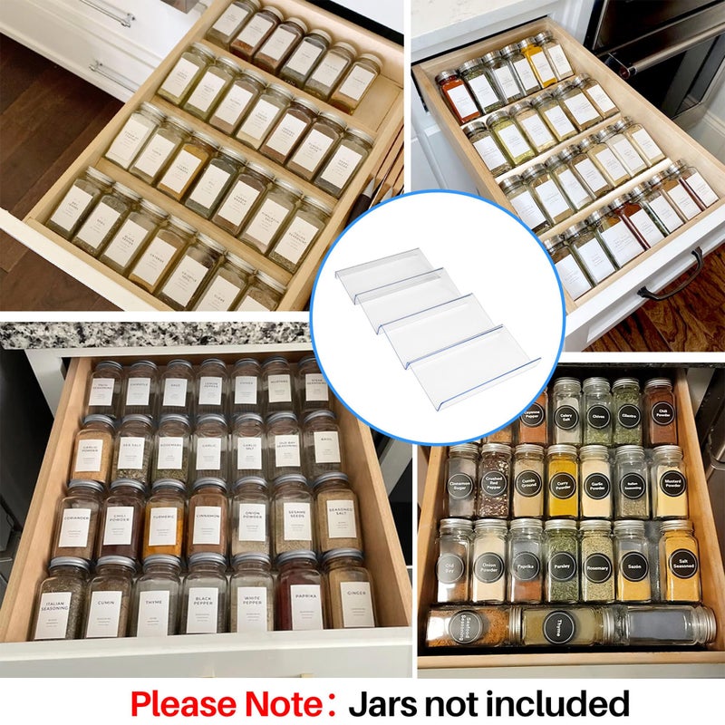 MIUKAA Clear Acrylic Spice Drawer Organizer, 4 Tier- 1 Set Seasoning Jars Drawers Insert, Kitchen Spice Rack Tray for Drawer/Countertop (Jars not included) - Image 5